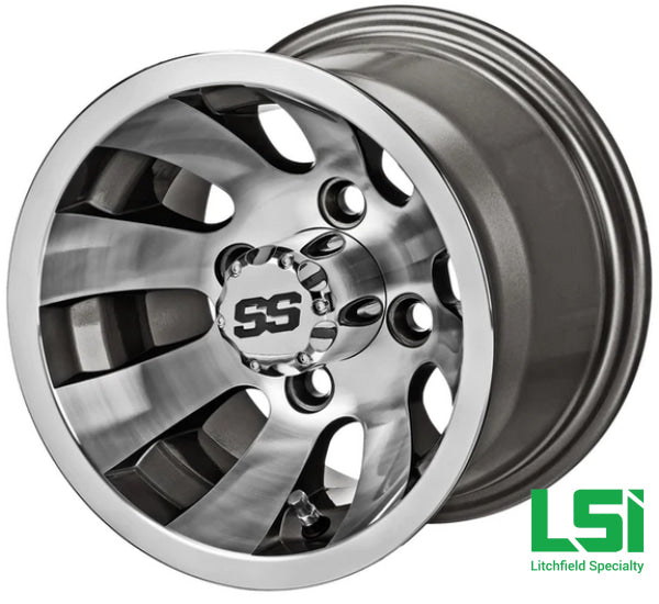 10x7 Machined/Gun Metal Gray Gunslinger Golf Cart Wheel default Wheel -10’’