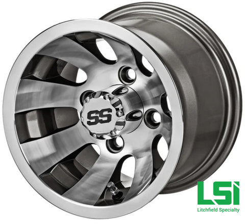10x7 Machined/Gun Metal Gray Gunslinger Golf Cart Wheel default Wheel -10’’