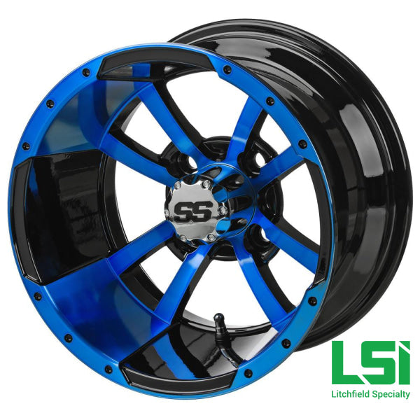12X7 Black/blue Maltese Cross Wheel -12