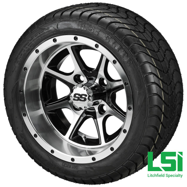 12X7 Black & Machined Azusa Wheel On 215/40-12 Lsi Elite Tire 12 Low Profile Assembly