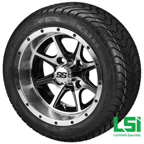 12X7 Black & Machined Azusa Wheel On 215/40-12 Lsi Elite Tire 12 Low Profile Assembly