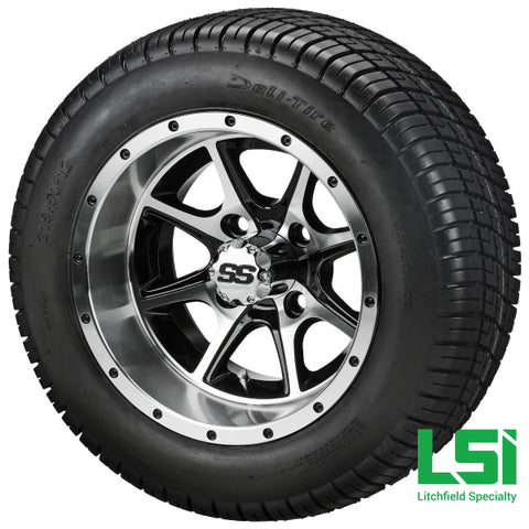 12X7 Black & Machined Azusa Wheel On 215/50-12 Deli Tire 12 Low Profile Assembly