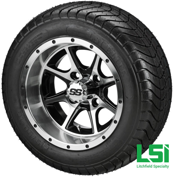 12X7 Black & Machined Azusa Wheel On 215/50-12 Lsi Elite Tire 12 Low Profile Assembly