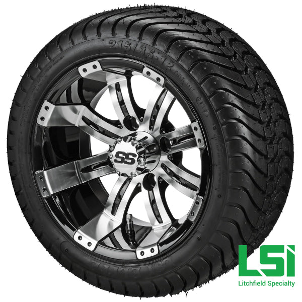 12X7 Black & Machined Casino Wheel On 215/35-12 Lsi Elite Tire 12 Low Profile Assembly