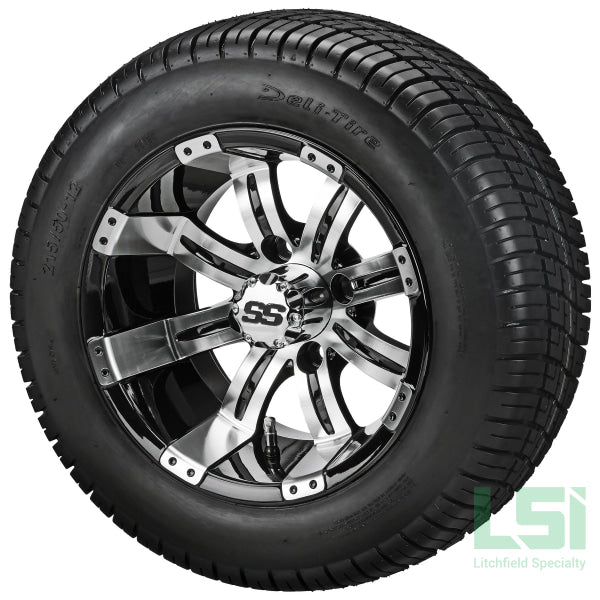 12X7 Black & Machined Casino Wheel On 215/50-12 Deli Tire 12 Low Profile Assembly