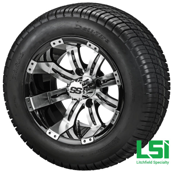 12X7 Black & Machined Casino Wheel On 215/50-12 Deli Tire 12 Low Profile Assembly