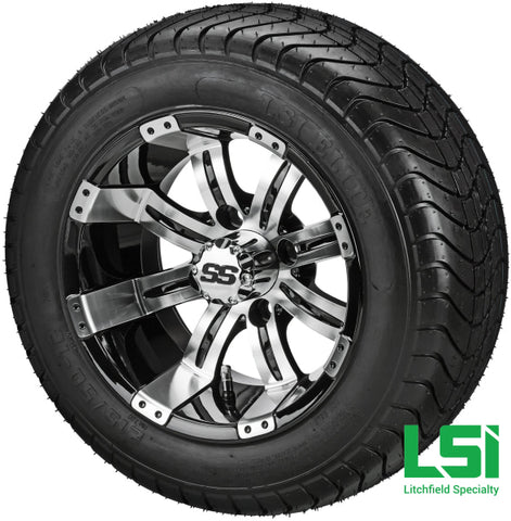 12X7 Black & Machined Casino Wheel On 215/50-12 Lsi Elite Tire 12 Low Profile Assembly