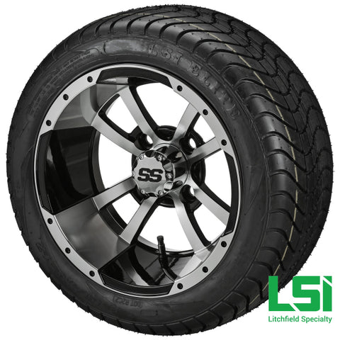 12X7 Black & Machined Maltese Cross Wheel On 215/40-12 Lsi Elite Tire 12 Low Profile Assembly
