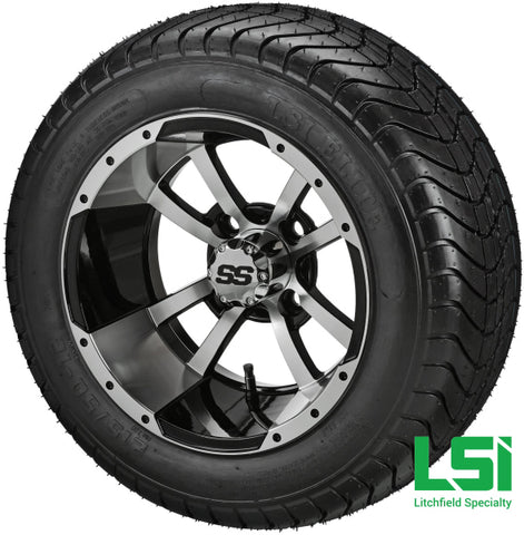 12X7 Black & Machined Maltese Cross Wheel On 215/50-12 Lsi Elite Tire 12 Low Profile Assembly