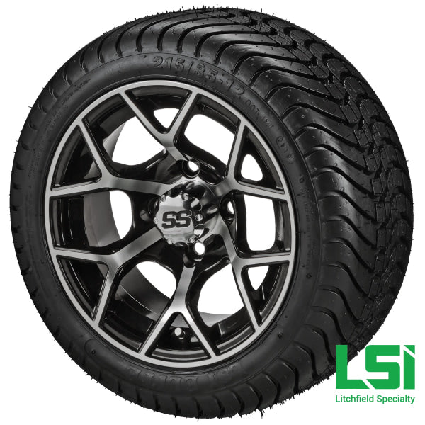 12X7 Black & Machined Ninja Wheel On 215/35-12 Lsi Elite Tire 12 Low Profile Assembly