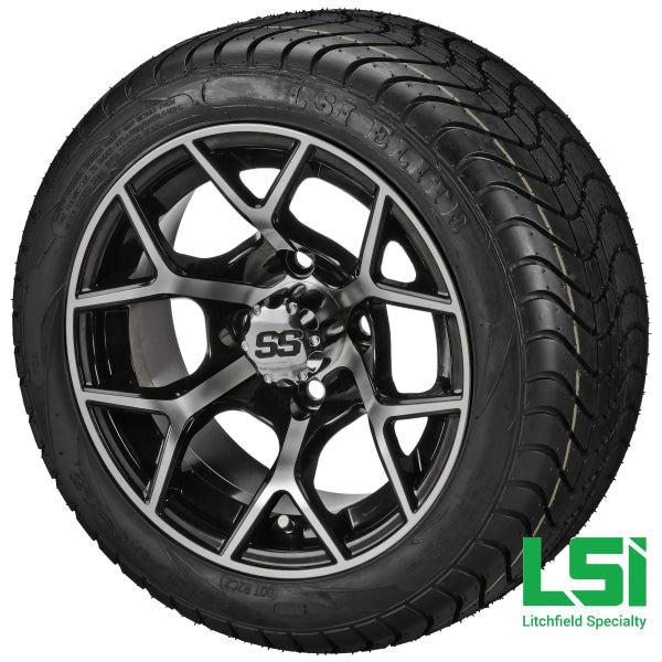12X7 Black & Machined Ninja Wheel On 215/40-12 Lsi Elite Tire 12 Low Profile Assembly