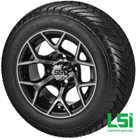 12X7 Black & Machined Ninja Wheel On 215/50-12 Lsi Elite Tire 12 Low Profile Assembly