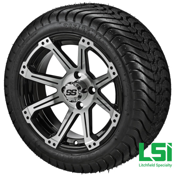 12X7 Black & Machined Rampage Wheel On 215/35-12 Lsi Elite Tire 12 Low Profile Assembly