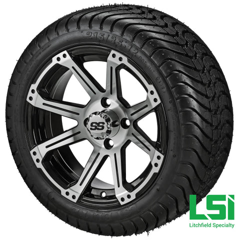 12X7 Black & Machined Rampage Wheel On 215/35-12 Lsi Elite Tire 12 Low Profile Assembly