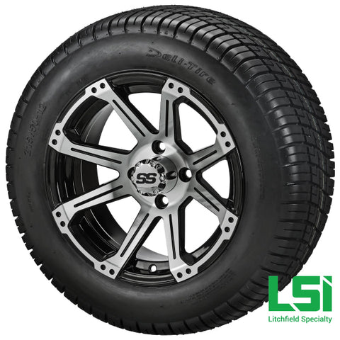 12X7 Black & Machined Rampage Wheel On 215/50-12 Deli Tire 12 Low Profile Assembly