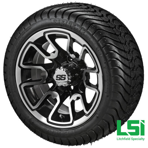 12X7 Black & Machined Tombstone Wheel On 215/35-12 Lsi Elite Tire 12 Low Profile Assembly