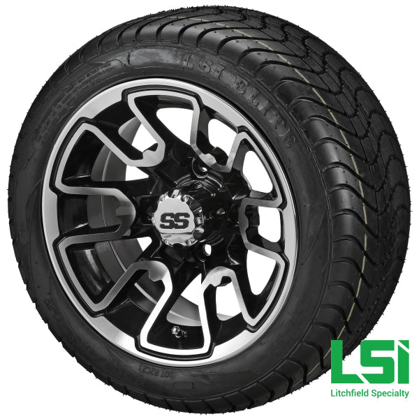 12X7 Black & Machined Tombstone Wheel On 215/40-12 Lsi Elite Tire 12 Low Profile Assembly
