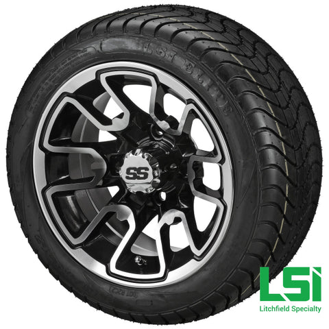 12X7 Black & Machined Tombstone Wheel On 215/40-12 Lsi Elite Tire 12 Low Profile Assembly