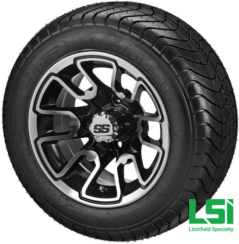 12X7 Black & Machined Tombstone Wheel On 215/50-12 Lsi Elite Tire 12 Low Profile Assembly