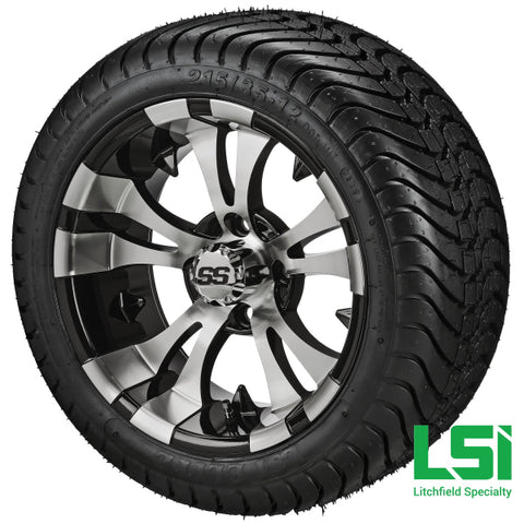 12X7 Black & Machined Warlock Wheel On 215/35-12 Lsi Elite Tire 12 Low Profile Assembly