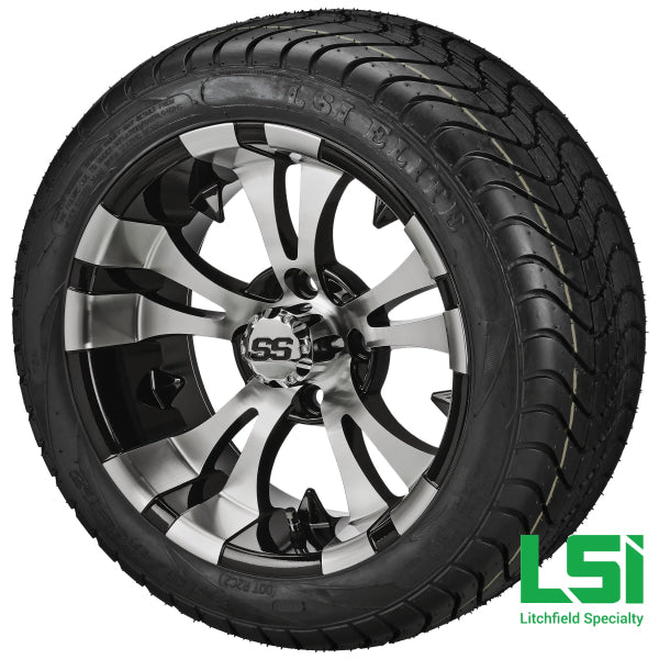 12X7 Black & Machined Warlock Wheel On 215/40-12 Lsi Elite Tire 12 Low Profile Assembly