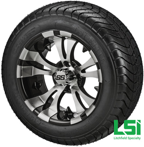 12X7 Black & Machined Warlock Wheel On 215/50-12 Lsi Elite Tire 12 Low Profile Assembly