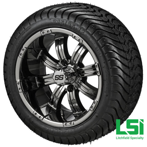 12X7 Black Mirror Casino Wheel On 215/35-12 Lsi Elite Tire 12 Low Profile Assembly