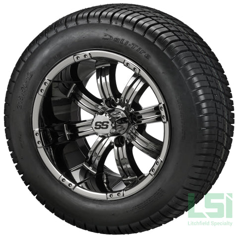 12X7 Black Mirror Casino Wheel On 215/50-12 Deli Tire 12 Low Profile Assembly