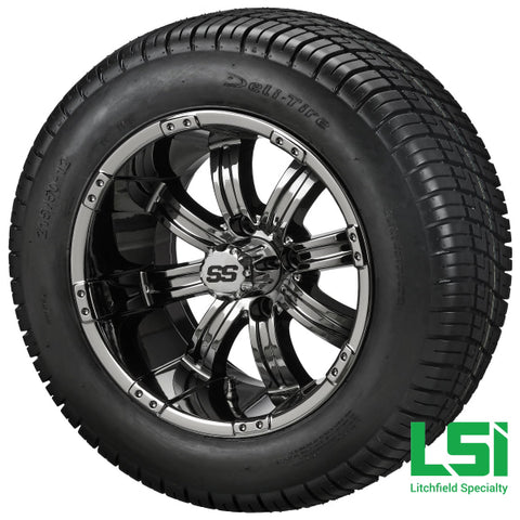 12X7 Black Mirror Casino Wheel On 215/50-12 Deli Tire 12 Low Profile Assembly