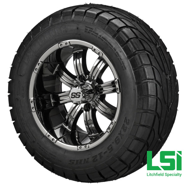 12X7 Black Mirror Casino Wheel On 22X9.50-12 Lsi Elite Street Tire 12 Lifted Assembly