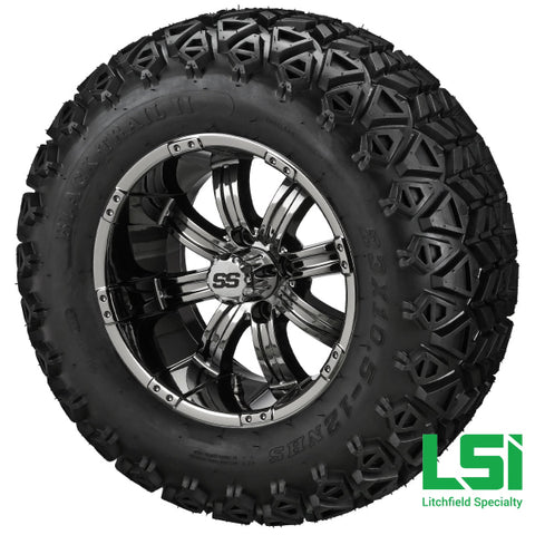 12X7 Black Mirror Casino Wheel On 23X10.50-12 Trail Tire 12 Lifted Assembly