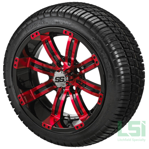 12X7 Black & Red Casino Wheel On 205/30-12 Deli Tire 12 Low Profile Assembly