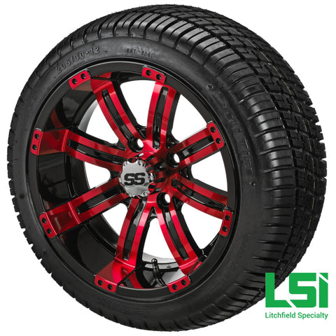 12X7 Black & Red Casino Wheel On 205/30-12 Deli Tire 12 Low Profile Assembly
