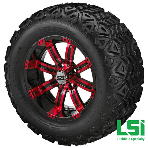 12X7 Black & Red Casino Wheel On 20X10.00-12 Trail Tire 12 Lifted Assembly