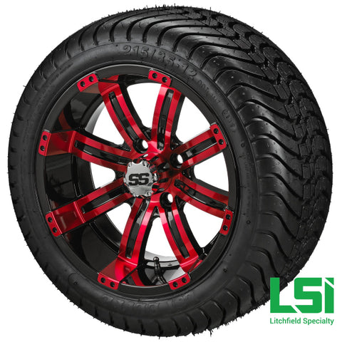 12X7 Black & Red Casino Wheel On 215/35-12 Lsi Elite Tire 12 Low Profile Assembly