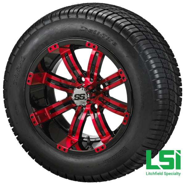 12X7 Black & Red Casino Wheel On 215/50-12 Deli Tire 12 Low Profile Assembly