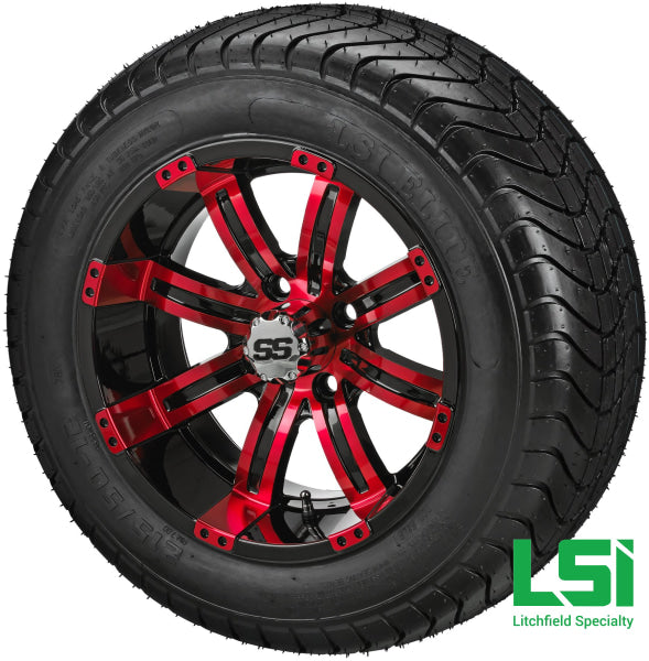 12X7 Black & Red Casino Wheel On 215/50-12 Lsi Elite Tire 12 Low Profile Assembly