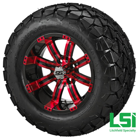 12X7 Black & Red Casino Wheel On 22X10.00-12 Trail Fox A/t Tire 12 Lifted Assembly