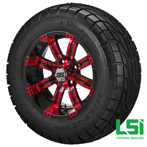 12X7 Black & Red Casino Wheel On 22X9.50-12 Lsi Elite Street Tire 12 Lifted Assembly