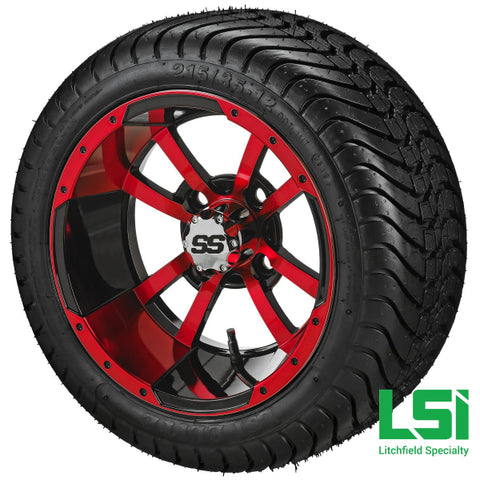 12X7 Black & Red Maltese Cross Wheel On 215/35-12 Lsi Elite Tire 12 Low Profile Assembly