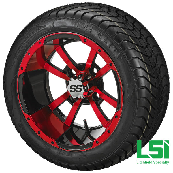 12X7 Black & Red Maltese Cross Wheel On 215/40-12 Lsi Elite Tire 12 Low Profile Assembly