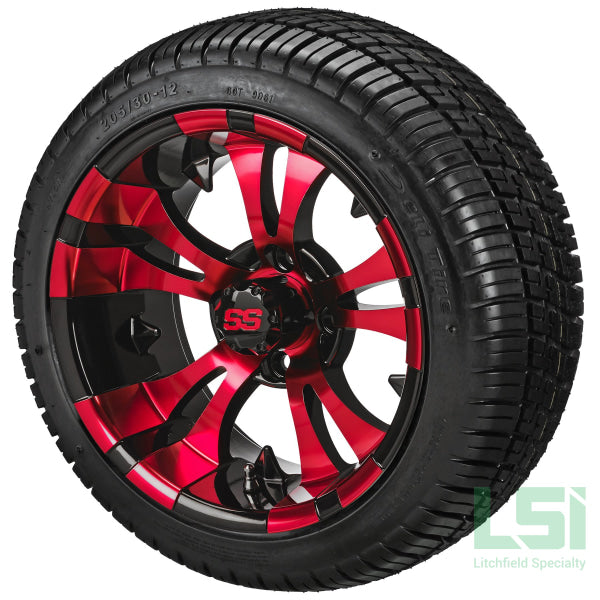 12X7 Black & Red Warlock Wheel On 205/30-12 Deli Tire 12 Low Profile Assembly