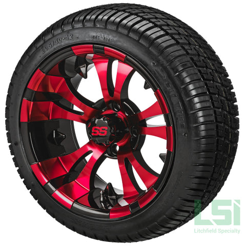 12X7 Black & Red Warlock Wheel On 205/30-12 Deli Tire 12 Low Profile Assembly