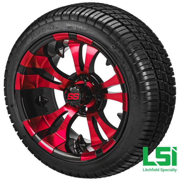 12X7 Black & Red Warlock Wheel On 205/30-12 Deli Tire 12 Low Profile Assembly