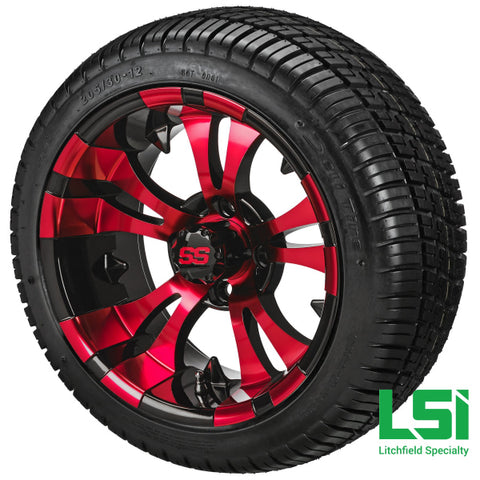 12X7 Black & Red Warlock Wheel On 205/30-12 Deli Tire 12 Low Profile Assembly