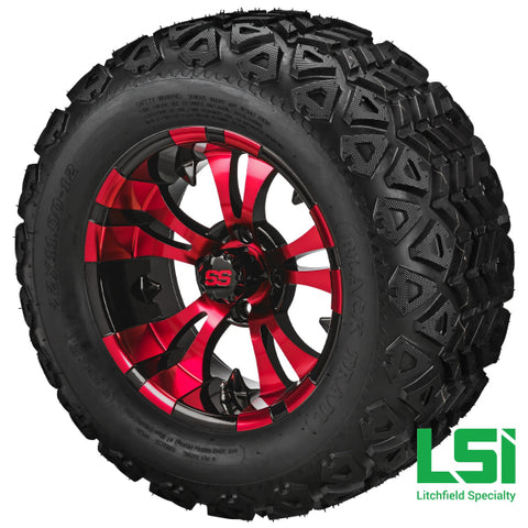 12X7 Black & Red Warlock Wheel On 20X10.00-12 Trail Tire 12 Lifted Assembly