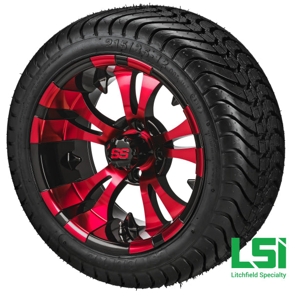 12X7 Black & Red Warlock Wheel On 215/35-12 Lsi Elite Tire 12 Low Profile Assembly
