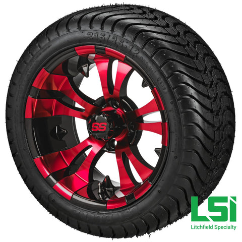 12X7 Black & Red Warlock Wheel On 215/35-12 Lsi Elite Tire 12 Low Profile Assembly
