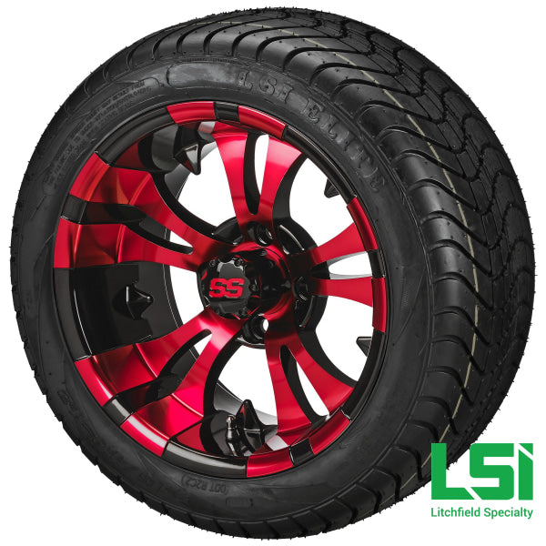 12X7 Black & Red Warlock Wheel On 215/40-12 Lsi Elite Tire 12 Low Profile Assembly