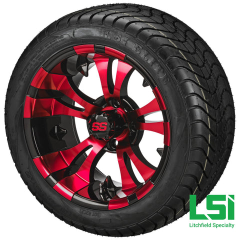 12X7 Black & Red Warlock Wheel On 215/40-12 Lsi Elite Tire 12 Low Profile Assembly